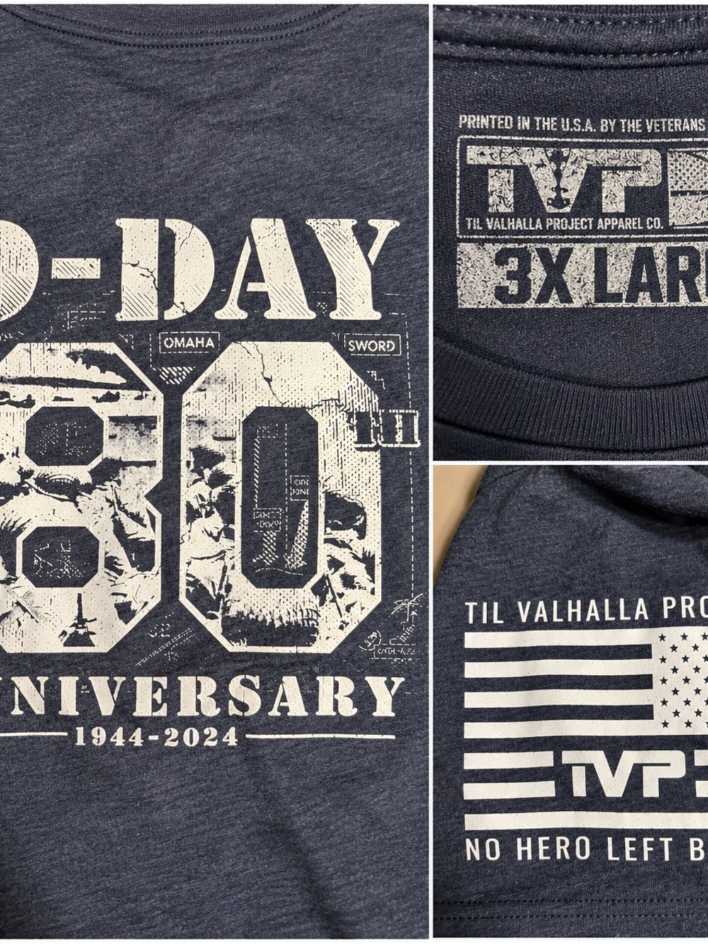 Til Valhalla Project Men’s D-Day 80th Anniversary Navy Graphic Tee